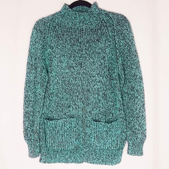 VINTAGE REFERENCE POINT by Dray Teal Black Marled Print Knit Sweater Top Small - Picture 6 of 6